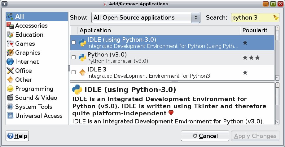 [Add/Remove: search for Python 3]